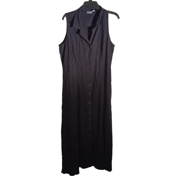 Chicos Design Black Linen Blend Full Button Down Sleeveless Maxi Dress Large 3 - Picture 3 of 5